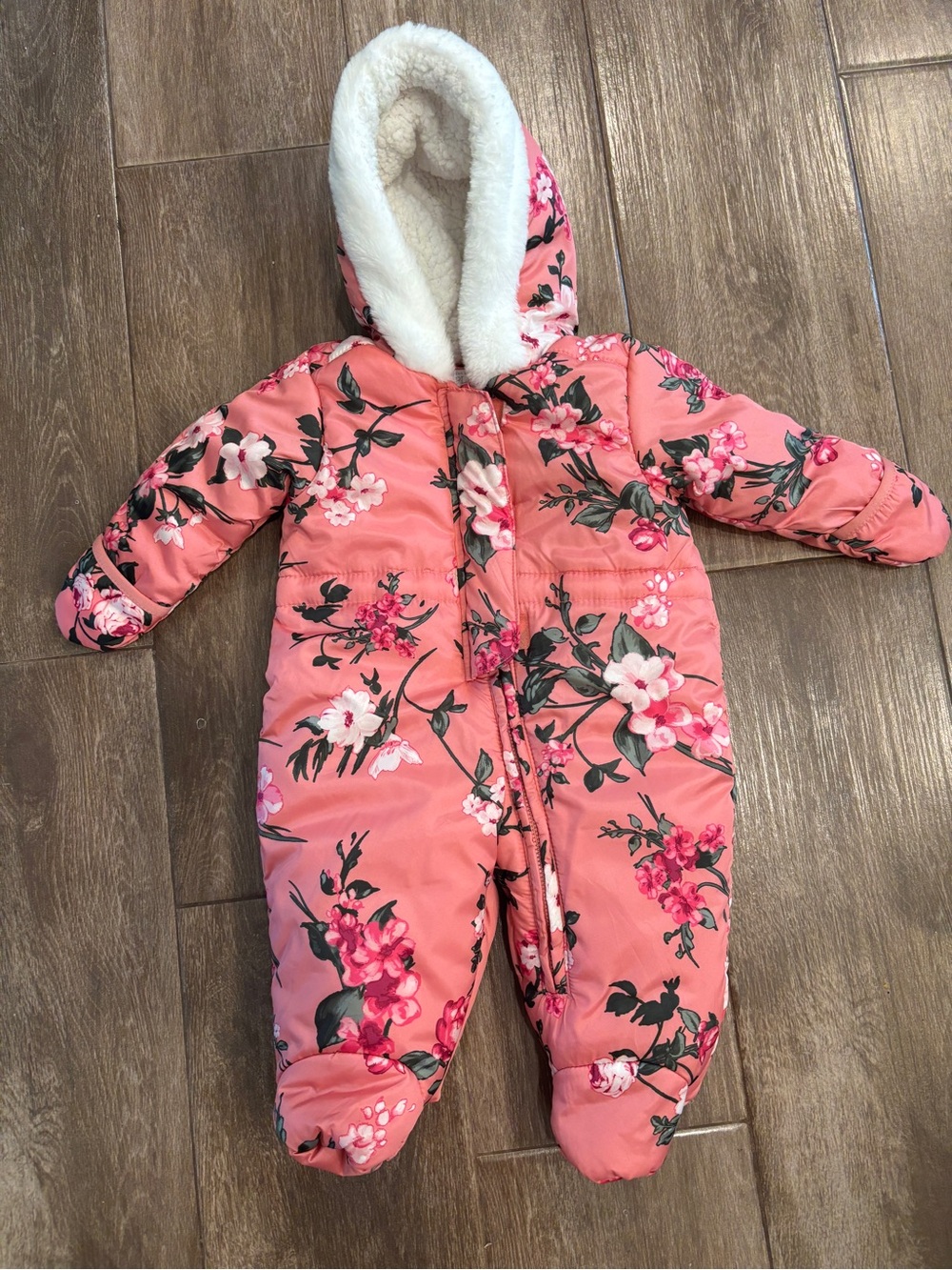 The Children's Place Coral Pink Floral Hooded Snowsuit
